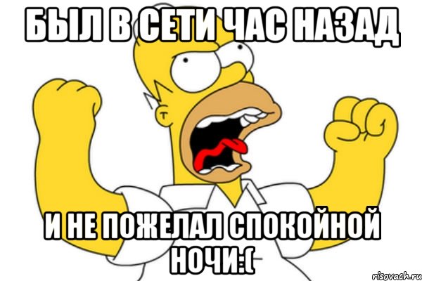 был в сети час назад и не пожелал спокойной ночи:(, Мем Разъяренный Гомер