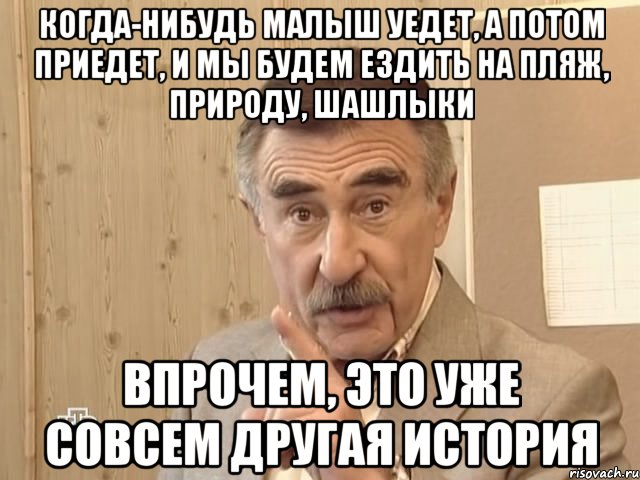 когда-нибудь малыш уедет, а потом приедет, и мы будем ездить на пляж, природу, шашлыки впрочем, это уже совсем другая история, Мем Каневский (Но это уже совсем другая история)