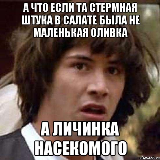 а что если та стермная штука в салате была не маленькая оливка а личинка насекомого, Мем А что если (Киану Ривз)