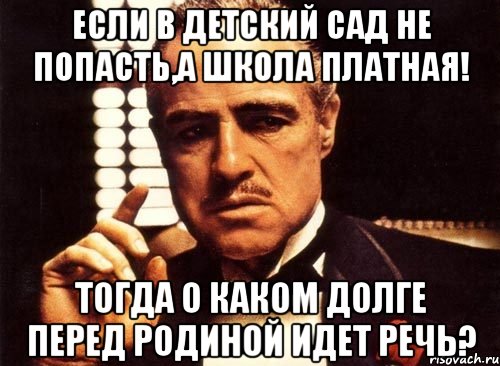 если в детский сад не попасть,а школа платная! тогда о каком долге перед родиной идет речь?, Мем крестный отец