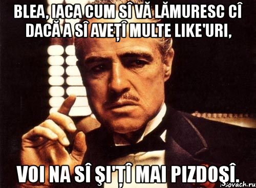 blea, iaca cum sî vă lămuresc cî dacă a sî aveţî multe like'uri, voi na sî şi'ţî mai pizdoşî., Мем крестный отец