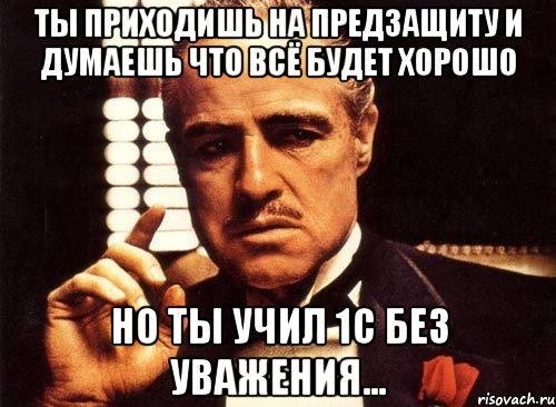 ты приходишь на предзащиту и думаешь что всё будет хорошо но ты учил 1с без уважения..., Мем крестный отец