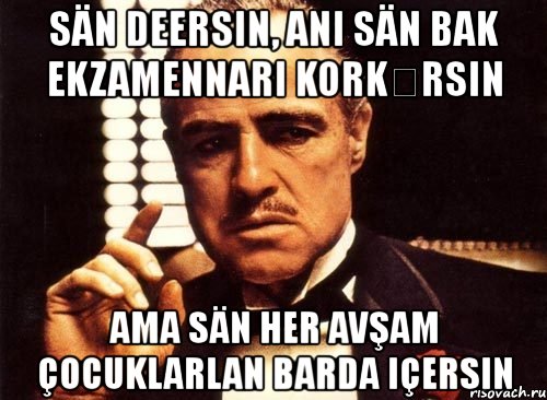 sän deersin, ani sän bak ekzamennarı korkȇrsın ama sän her avşam çocuklarlan barda içersin, Мем крестный отец