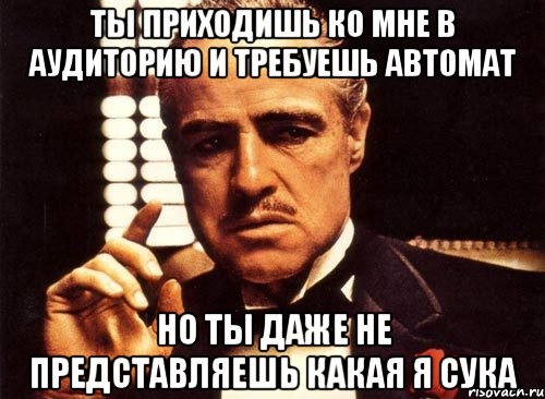 ты приходишь ко мне в аудиторию и требуешь автомат но ты даже не представляешь какая я сука, Мем крестный отец