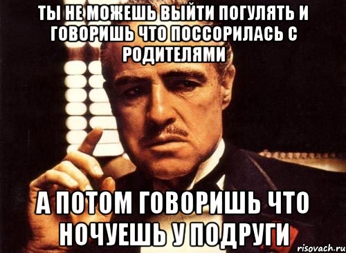 ты не можешь выйти погулять и говоришь что поссорилась с родителями а потом говоришь что ночуешь у подруги, Мем крестный отец