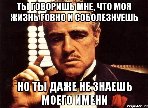 ты говоришь мне, что моя жизнь говно и соболезнуешь но ты даже не знаешь моего имени, Мем крестный отец