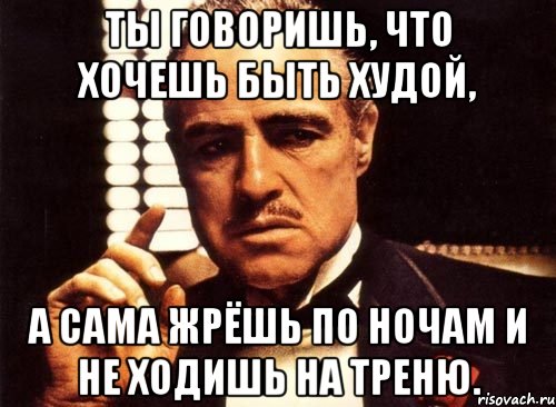 ты говоришь, что хочешь быть худой, а сама жрёшь по ночам и не ходишь на треню., Мем крестный отец