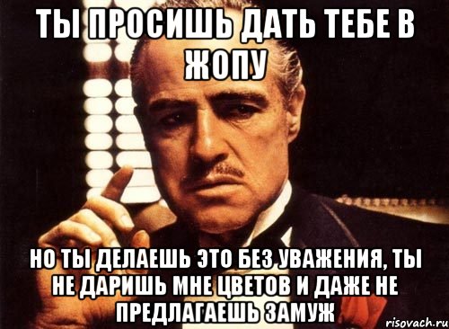 ты просишь дать тебе в жопу но ты делаешь это без уважения, ты не даришь мне цветов и даже не предлагаешь замуж, Мем крестный отец