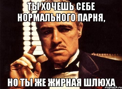 ты хочешь себе нормального парня, но ты же жирная шлюха, Мем крестный отец