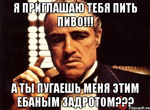 я приглашаю тебя пить пиво!!! а ты пугаешь меня этим ебаным задротом???, Мем крестный отец