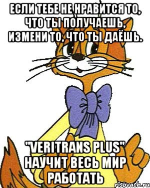 если тебе не нравится то, что ты получаешь, измени то, что ты даёшь. "veritrans plus" научит весь мир работать, Мем Кот Леопольд