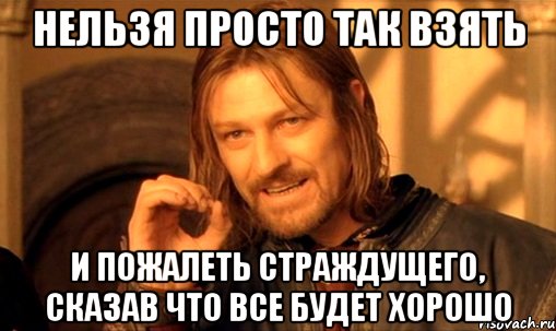 нельзя просто так взять и пожалеть страждущего, сказав что все будет хорошо, Мем Нельзя просто так взять и (Боромир мем)