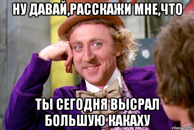 ну давай,расскажи мне,что ты сегодня высрал большую какаху, Мем Ну давай расскажи (Вилли Вонка)