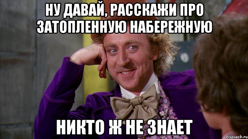 ну давай, расскажи про затопленную набережную никто ж не знает, Мем Ну давай расскажи (Вилли Вонка)