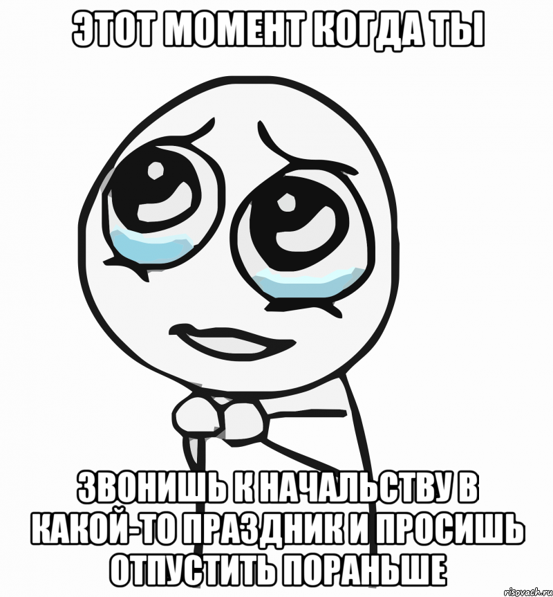 этот момент когда ты звонишь к начальству в какой-то праздник и просишь отпустить пораньше, Мем  ну пожалуйста (please)