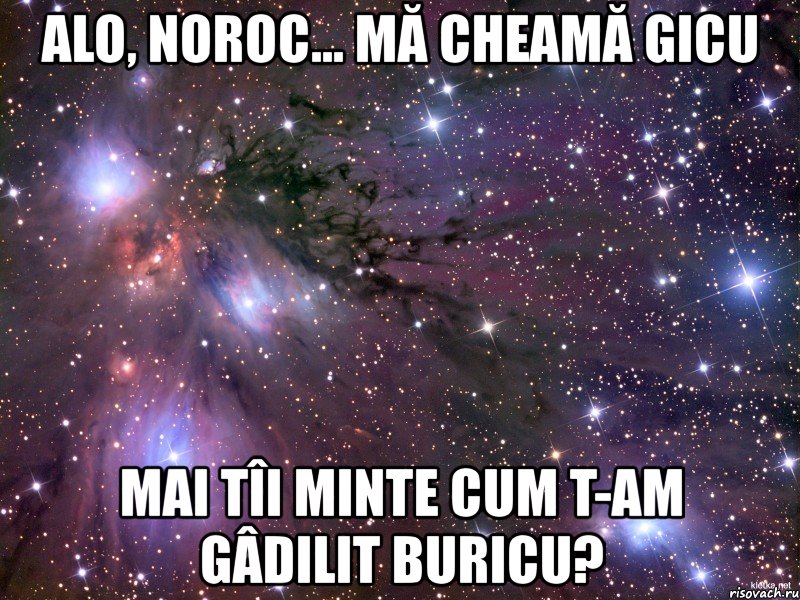 alo, noroc... mă cheamă gicu mai tîi minte cum t-am gâdilit buricu?, Мем Космос