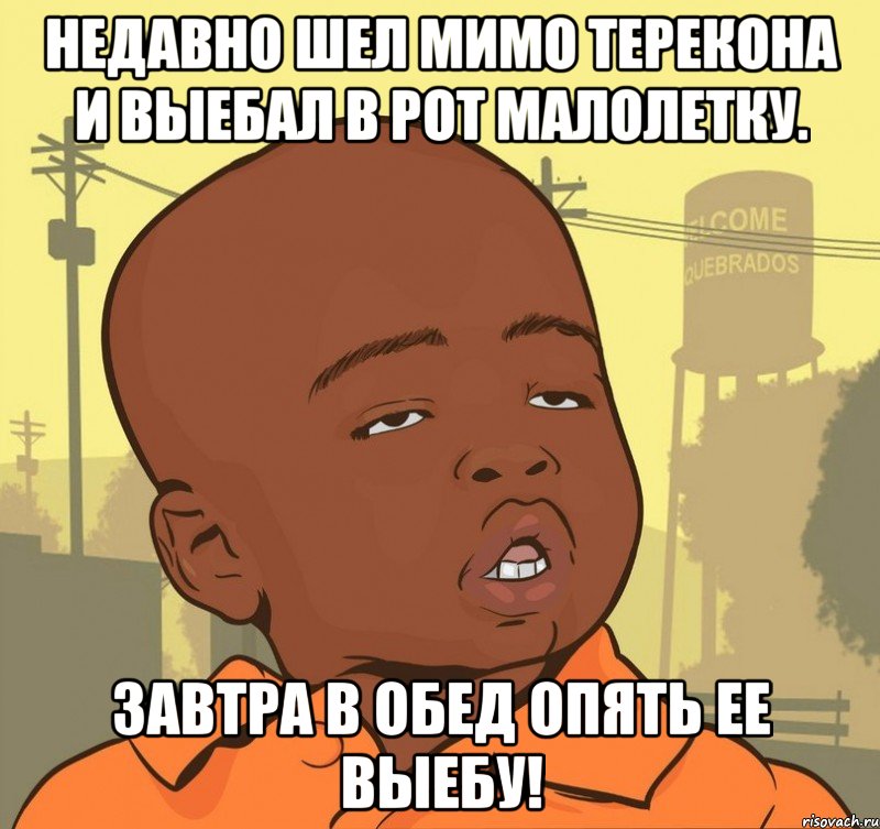 недавно шел мимо терекона и выебал в рот малолетку. завтра в обед опять ее выебу!, Мем Пацан наркоман