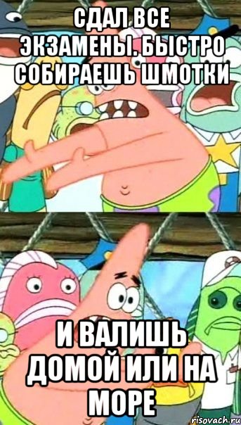 сдал все экзамены. быстро собираешь шмотки и валишь домой или на море, Мем Патрик (берешь и делаешь)