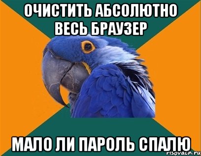 очистить абсолютно весь браузер мало ли пароль спалю, Мем Попугай параноик