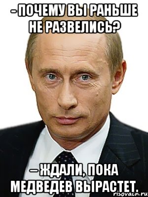 - почему вы раньше не развелись? – ждали, пока медведев вырастет., Мем Путин