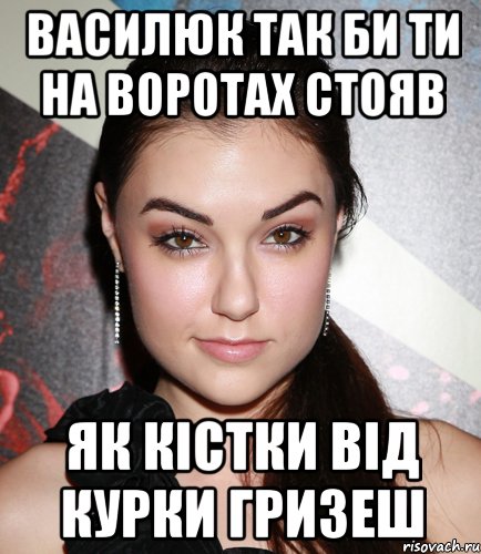 василюк так би ти на воротах стояв як кістки від курки гризеш, Мем  Саша Грей улыбается