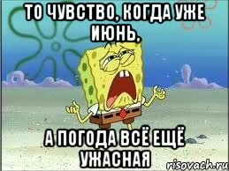 то чувство, когда уже июнь, а погода всё ещё ужасная, Мем Спанч Боб плачет