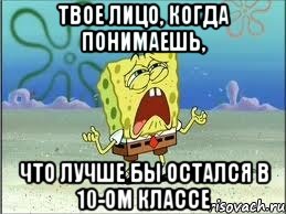 твое лицо, когда понимаешь, что лучше бы остался в 10-ом классе, Мем Спанч Боб плачет