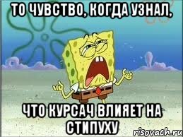 то чувство, когда узнал, что курсач влияет на стипуху, Мем Спанч Боб плачет