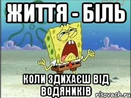 життя - біль коли здихаєш від водяників, Мем Спанч Боб плачет