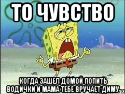 то чувство когда зашел домой попить водички и мама тебе вручает диму, Мем Спанч Боб плачет