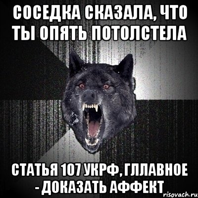 соседка сказала, что ты опять потолстела статья 107 укрф, гллавное - доказать аффект, Мем Сумасшедший волк