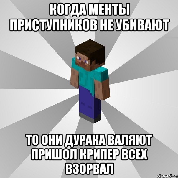 когда менты приступников не убивают то они дурака валяют пришол крипер всех взорвал, Мем Типичный игрок Minecraft