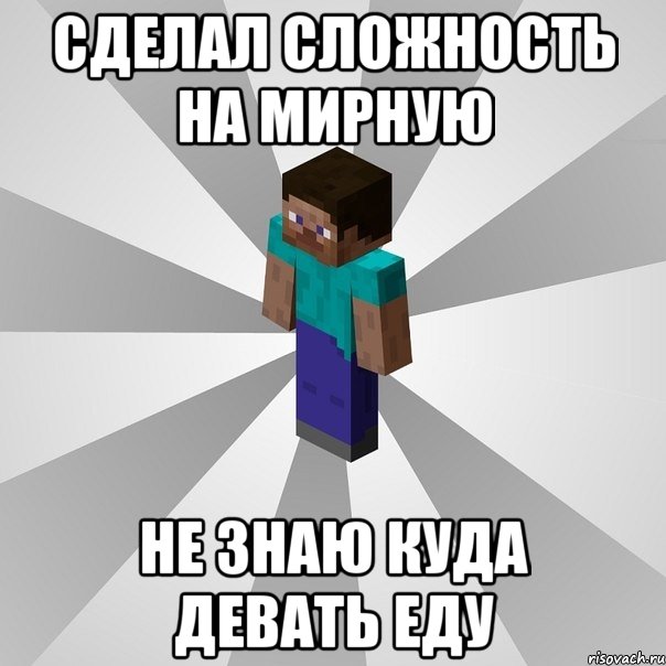 сделал сложность на мирную не знаю куда девать еду, Мем Типичный игрок Minecraft