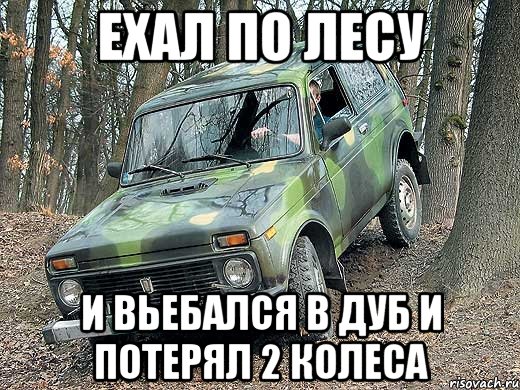 ехал по лесу и вьебался в дуб и потерял 2 колеса, Мем типичный водитель ВАЗ-2121