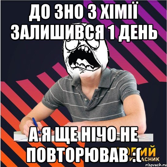 до зно з хімії залишився 1 день а я ще нічо не повторював :(