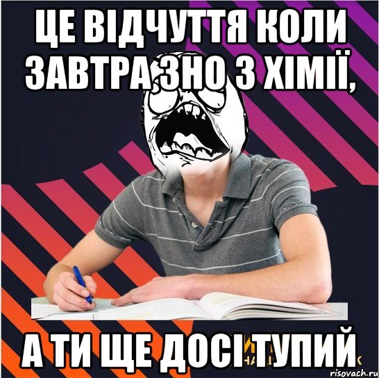 це відчуття коли завтра зно з хімії, а ти ще досі тупий, Мем Типовий одинадцятикласник