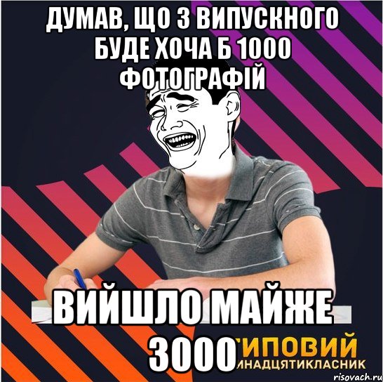 думав, що з випускного буде хоча б 1000 фотографій вийшло майже 3000, Мем Типовий одинадцятикласник