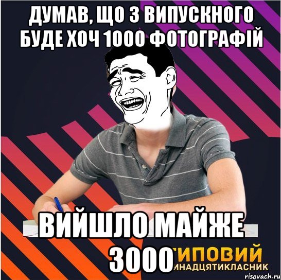 думав, що з випускного буде хоч 1000 фотографій вийшло майже 3000, Мем Типовий одинадцятикласник