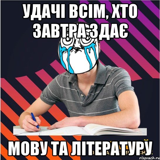 удачі всім, хто завтра здає мову та літературу, Мем Типовий одинадцятикласник