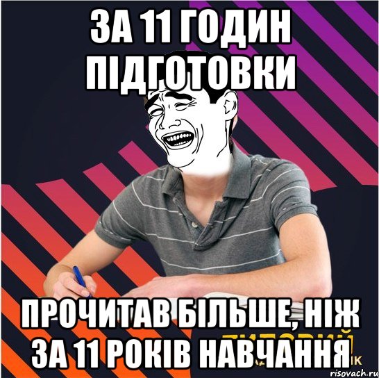 за 11 годин підготовки прочитав більше, ніж за 11 років навчання