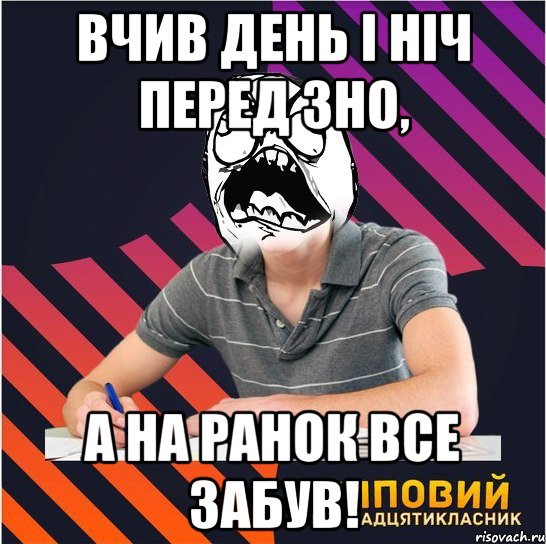 вчив день і ніч перед зно, а на ранок все забув!, Мем Типовий одинадцятикласник