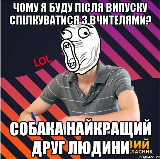 чому я буду після випуску спілкуватися з вчителями? собака найкращий друг людини, Мем Типовий одинадцятикласник