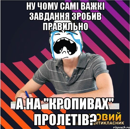 ну чому самі важкі завдання зробив правильно а на "кропивах" пролетів?, Мем Типовий одинадцятикласник