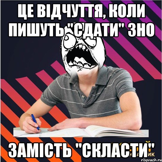 це відчуття, коли пишуть "сдати" зно замість "скласти", Мем Типовий одинадцятикласник