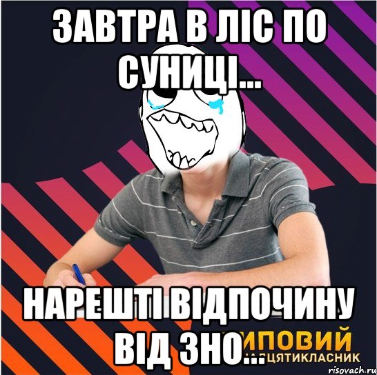 завтра в ліс по суниці... нарешті відпочину від зно...