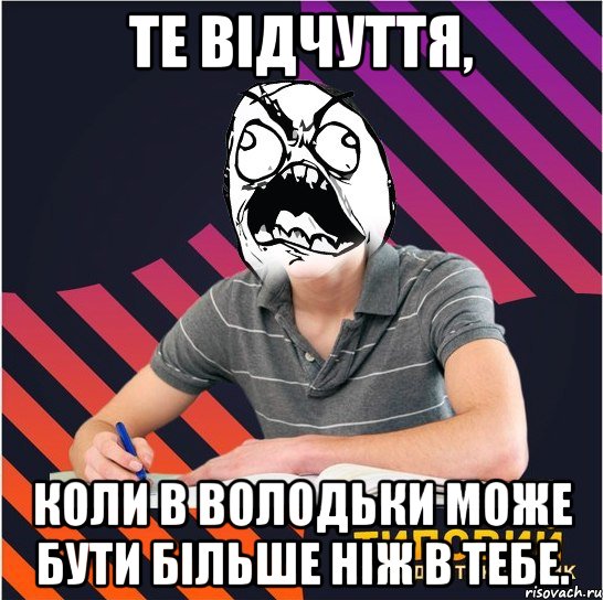 те відчуття, коли в володьки може бути більше ніж в тебе., Мем Типовий одинадцятикласник