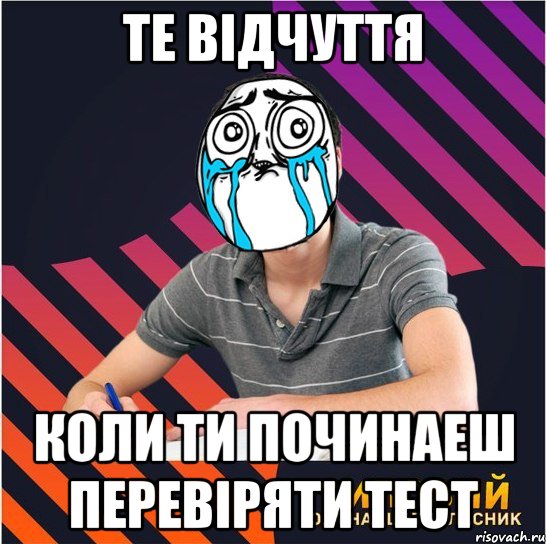 те відчуття коли ти починаеш перевіряти тест, Мем Типовий одинадцятикласник