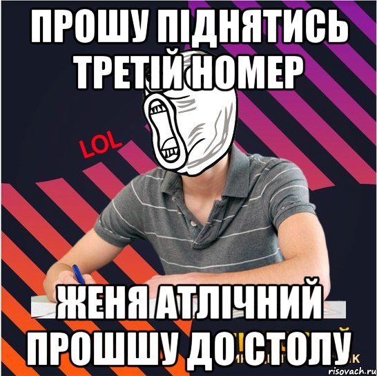 прошу піднятись третій номер женя атлічний прошшу до столу, Мем Типовий одинадцятикласник