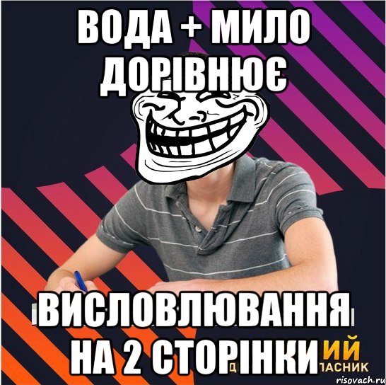 вода + мило дорівнює висловлювання на 2 сторінки, Мем Типовий одинадцятикласник