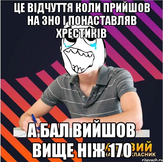 це відчуття коли прийшов на зно і понаставляв хрестиків а бал вийшов вище ніж 170, Мем Типовий одинадцятикласник